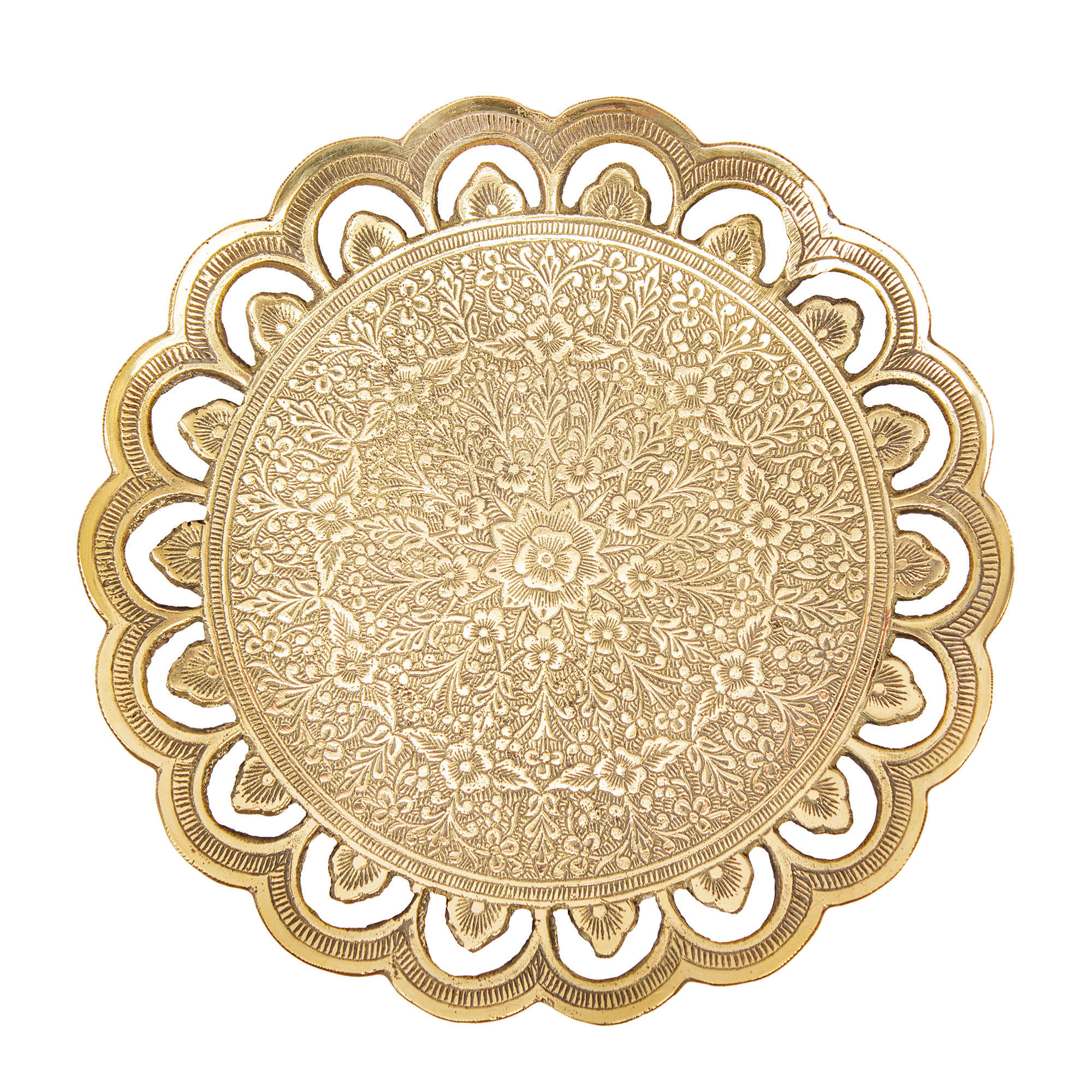 Brass Serving Stand Traditional Engraved with Base