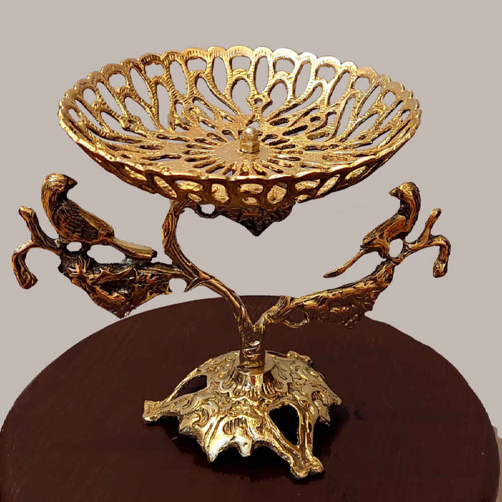 Brass Serving Stand Traditional Sparrow Design for Sweets