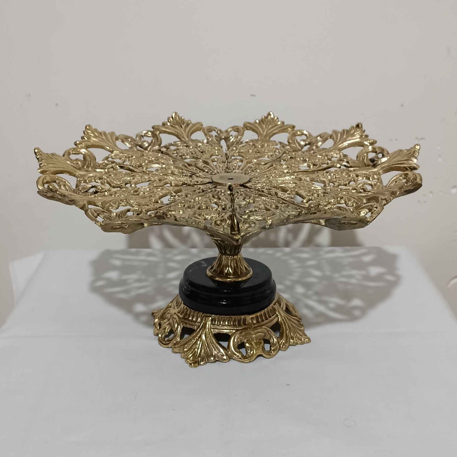 Brass Serving Stand with Intricate Floral Details