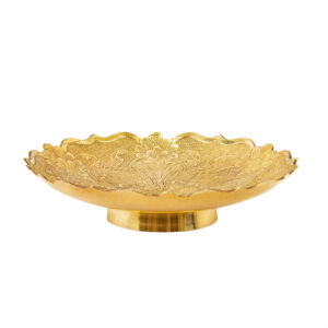 Brass Serving Stand with Intricate Floral Engraving Elegance