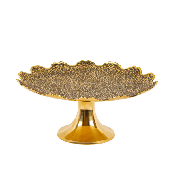 Brass Serving Stand with Intricate Floral Engraving for Stylish Hosting
