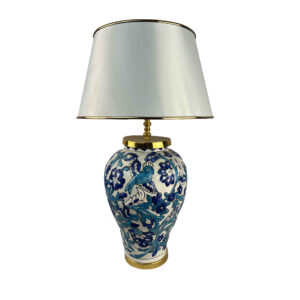 Ceramic Table Lamp Handcrafted with Fabric Shade Oriental Style