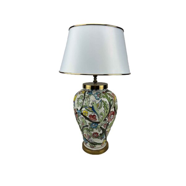 Ceramic Vase Table Lamp Handcrafted with Traditional Flowers Design