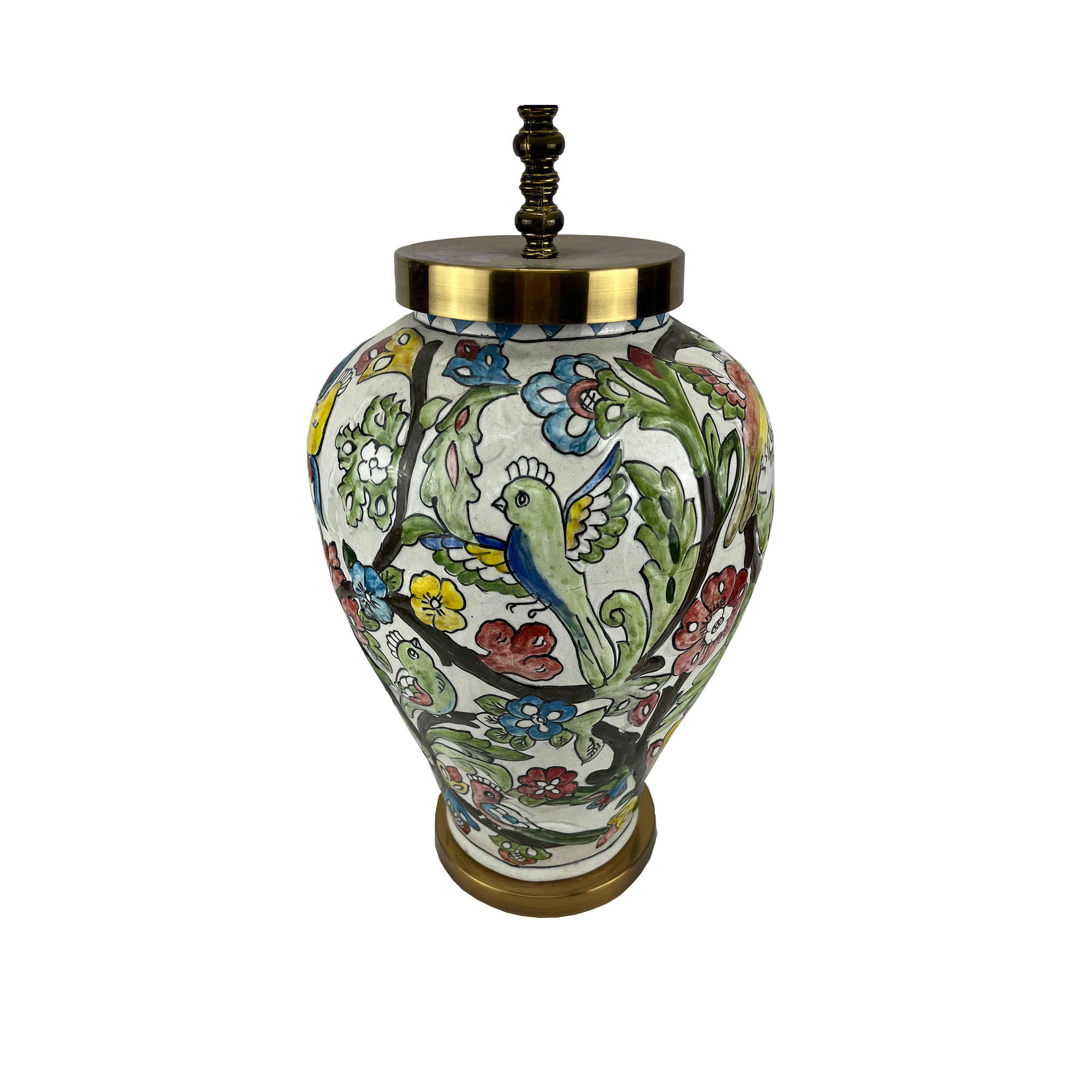 Ceramic Vase Table Lamp Handcrafted with Traditional Flowers Design