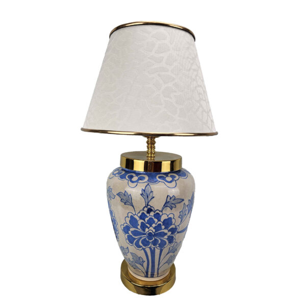 Ceramic Vase Table Lamp with Fabric Shade Oriental Theme