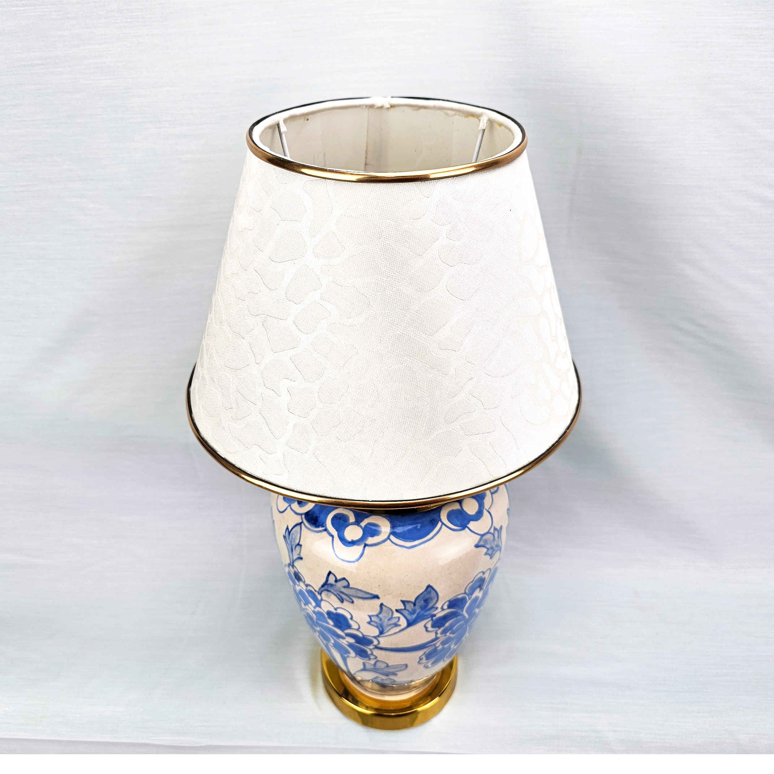 Ceramic Vase Table Lamp with Fabric Shade Oriental Theme