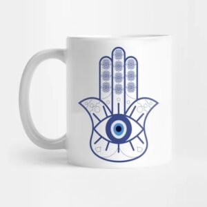 Islamic Ceramic Coffee Mug – Blue Hamsa Hand Pattern