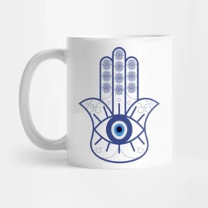 Coffee Mug with Blue Hamsa Hand Pattern