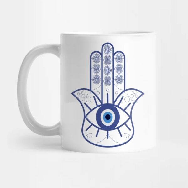 Islamic Ceramic Coffee Mug - Blue Hamsa Hand Pattern