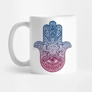 Islamic Ceramic Coffee Mug – Eye & Hamsa Hand Pattern