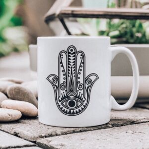 Islamic Ceramic Coffee Mug – Hamsa Hand of Fatima Pattern