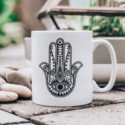 Islamic Ceramic Coffee Mug – Hamsa Hand of Fatima Pattern