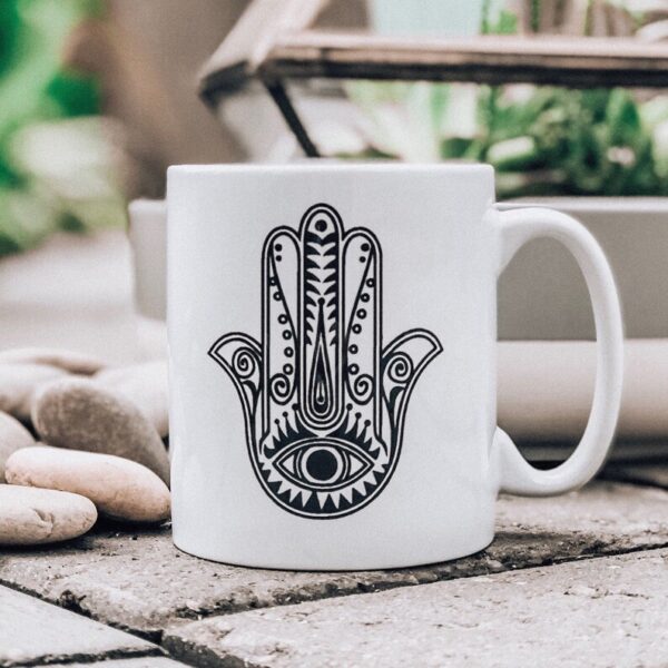 Islamic Ceramic Coffee Mug - Hamsa Hand of Fatima Pattern