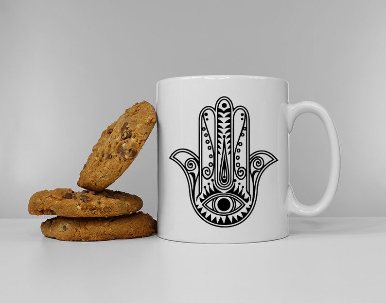 Islamic Ceramic Coffee Mug – Hamsa Hand of Fatima Pattern