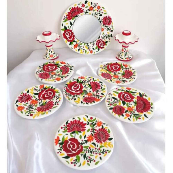 Elegant Pottery Haft-seen Set with Floral Pattern for Nowruz