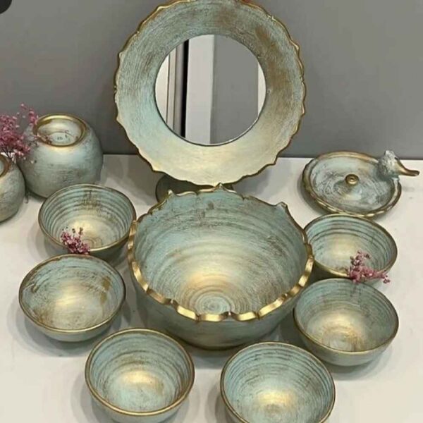 Elegant Pottery Haft-seen Set with Mirror for Persian New Year