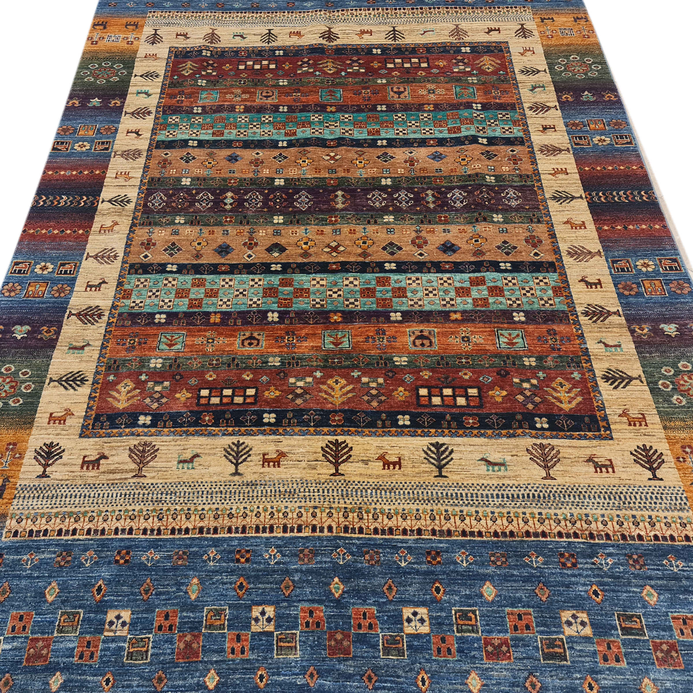 Genuine Genuine Persian Gabbeh Wool Rug Handwoven in Fars Blue