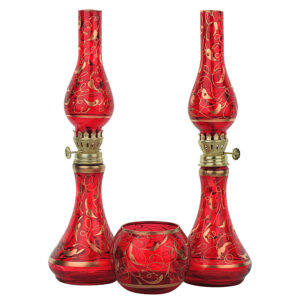 Glass Kerosene Oil Lamp Set with Candle Holder Vintage Design