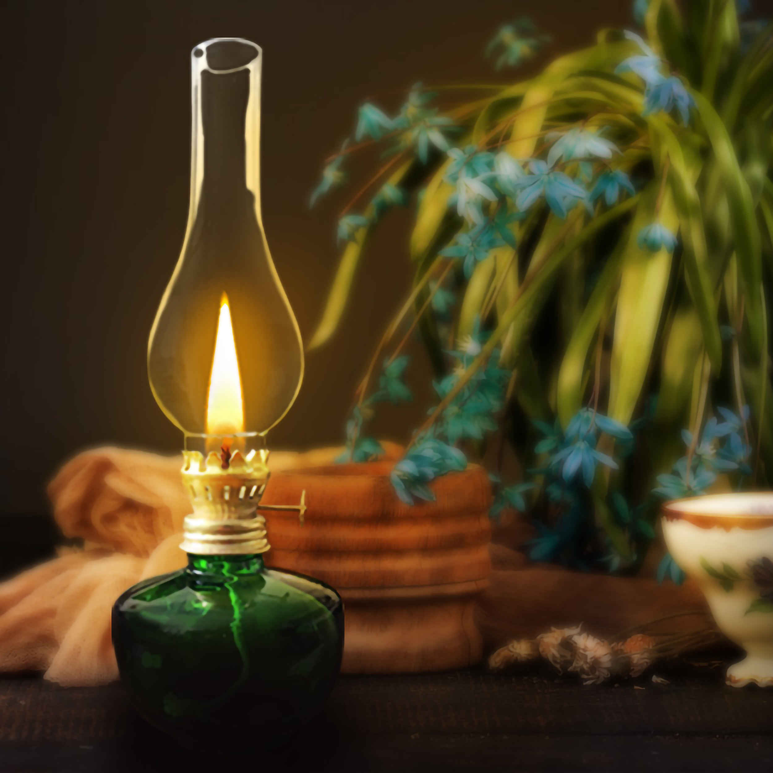 Glass Kerosene Oil Lamp Vintage Design in Green