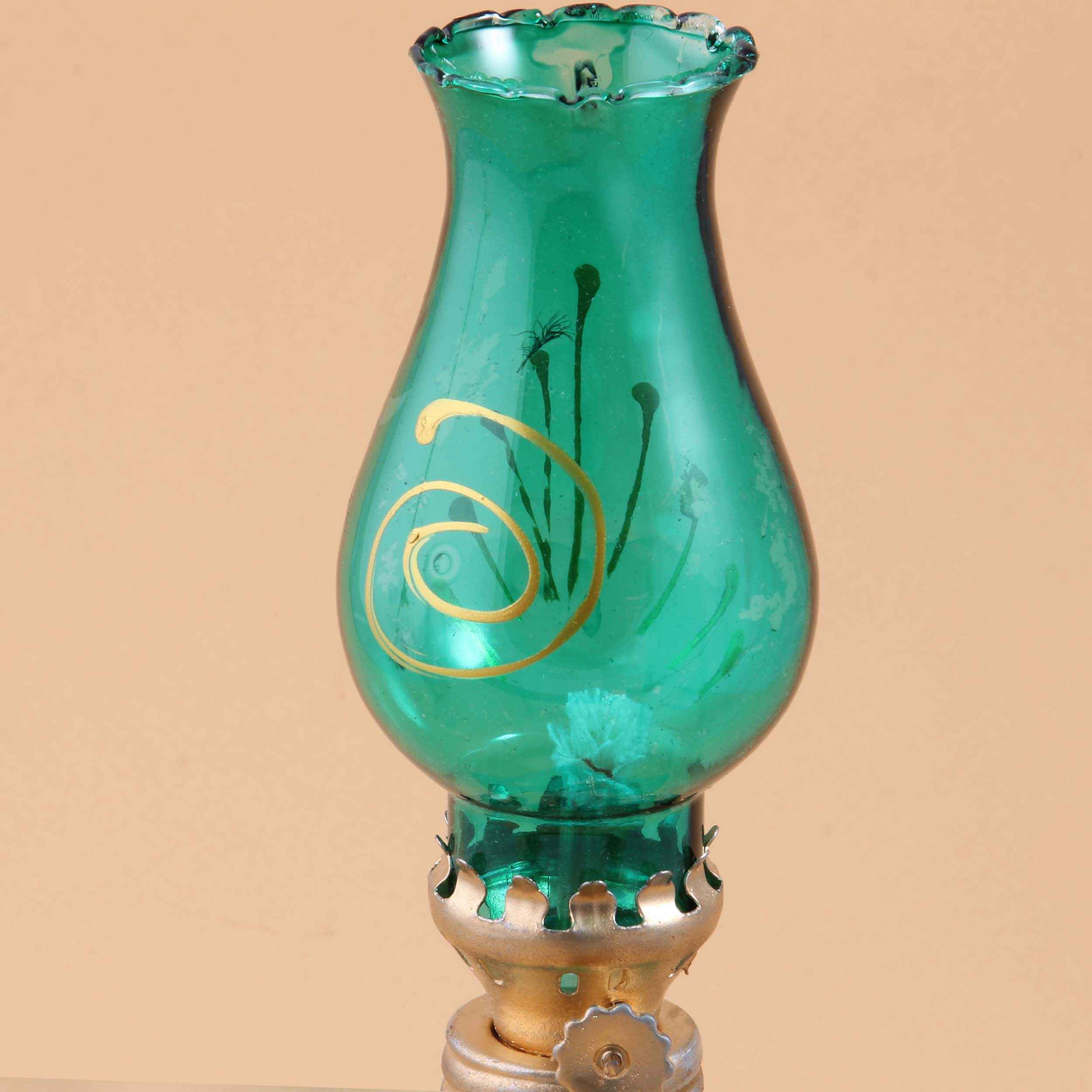 Glass Kerosene Oil Lamp Vintage Floral Design