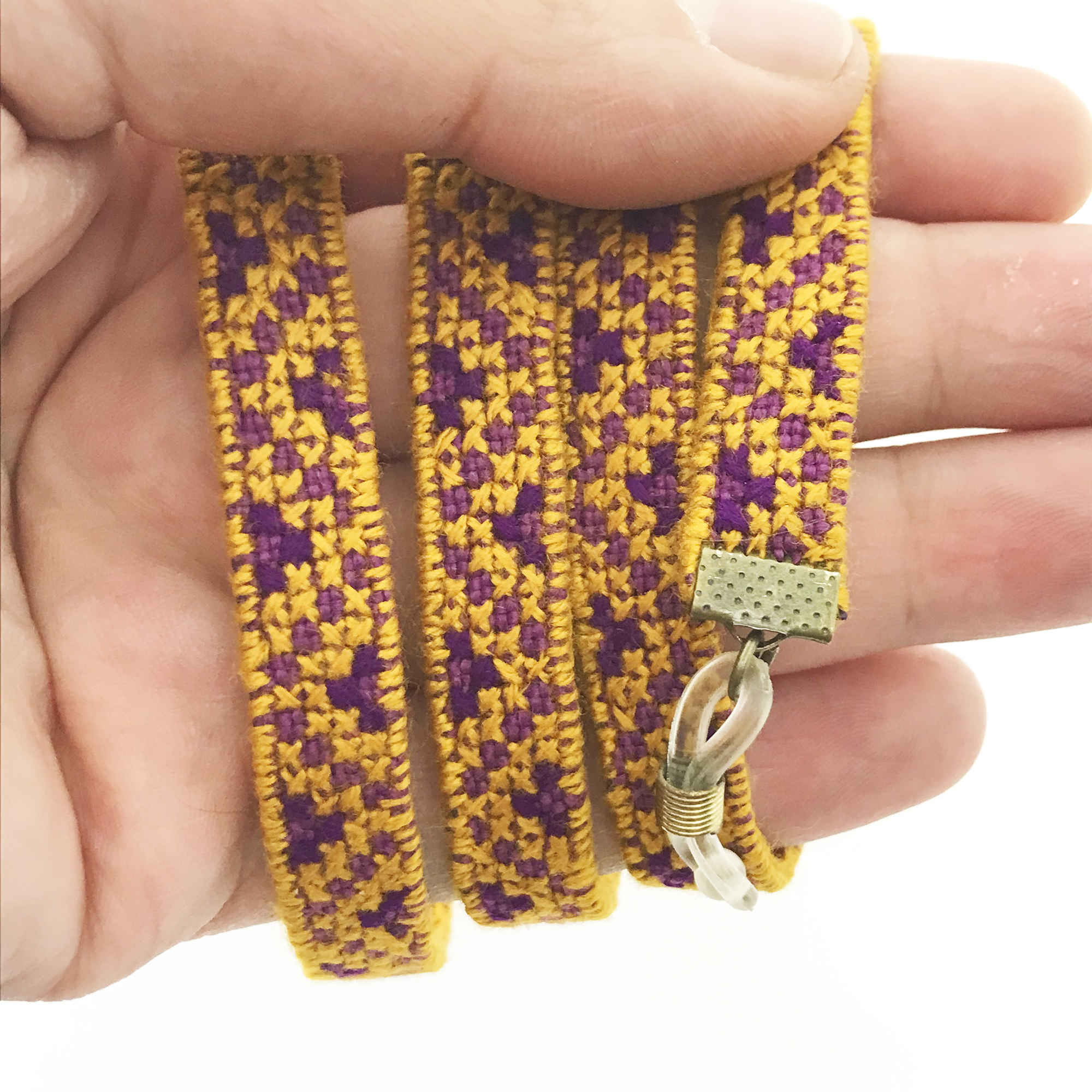 Handcrafted Glasses Strap – Baluchi Embroidery in Yellow & Purple