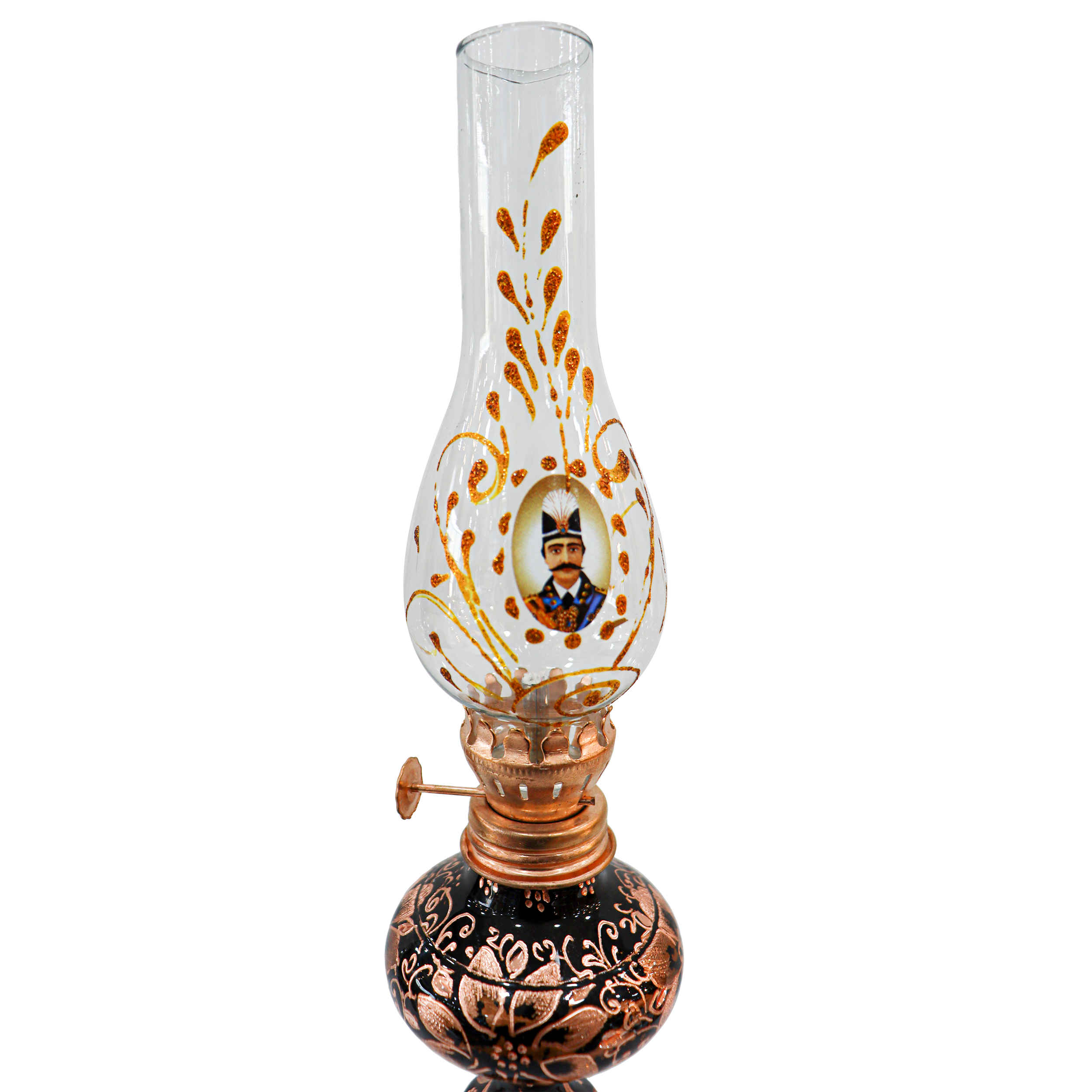 Hand-Engraved Persian Copper Oil Lamp with Shah Abbasi Design (2x)