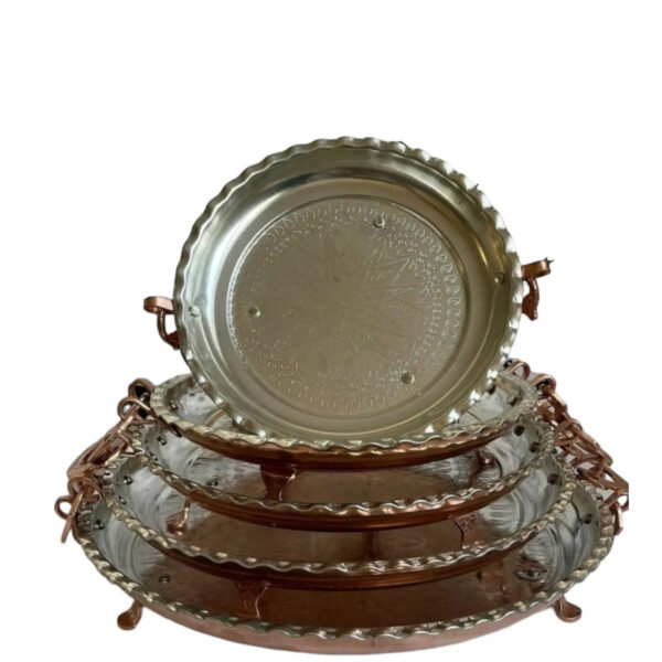 Persian Copper Serving Platter Hammered Footed