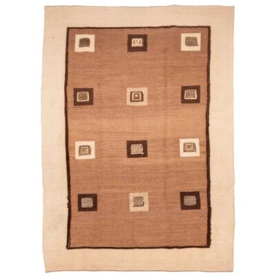 Authentic Persian Wool Kilim Rug Handwoven in Fars Brown