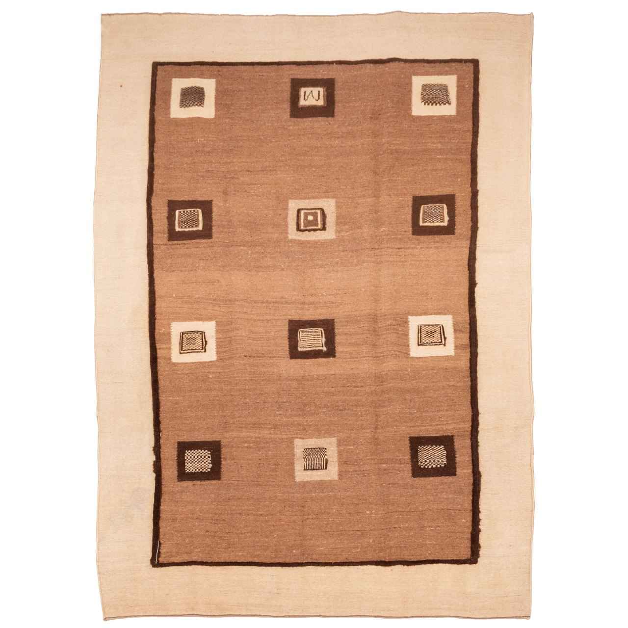 Authentic Persian Wool Kilim Rug Handwoven in Fars Brown