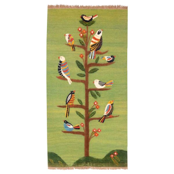 Authentic Persian Wool Kilim Rug Handwoven in Kerman Bird
