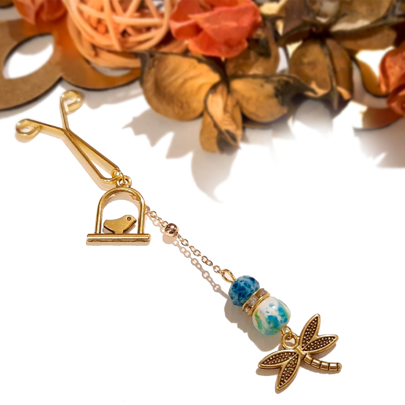 Hijab U Clips for Muslim Woman with Long Dragonfly Pendant