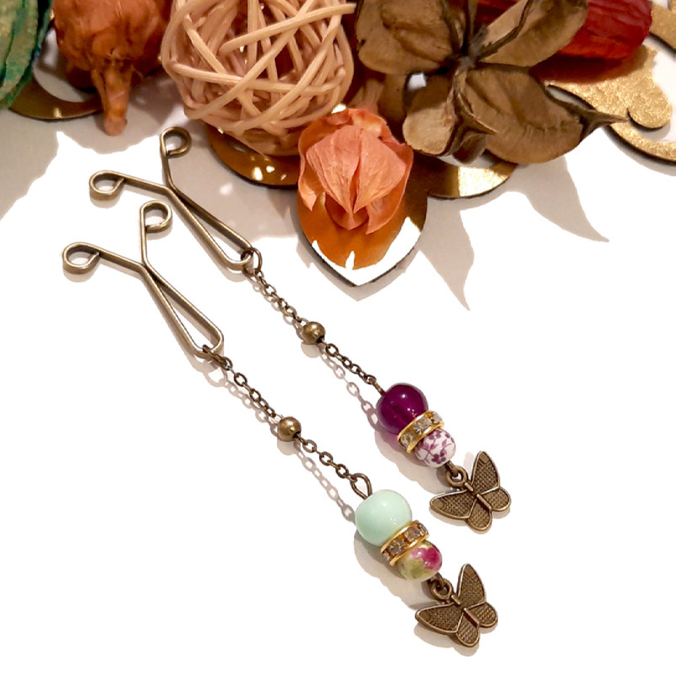 Hijab U Clips for Muslim Women With long Butterfly Pendant (4 pcs)