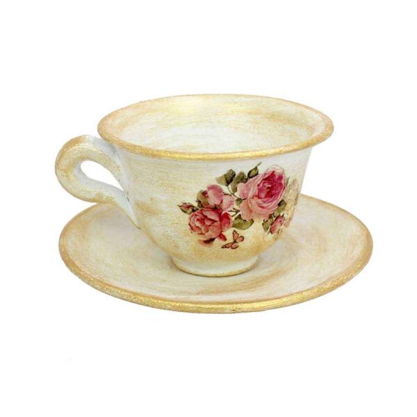 Handcrafted Pottery Incense Holder – Flowers Cup & Saucer Design