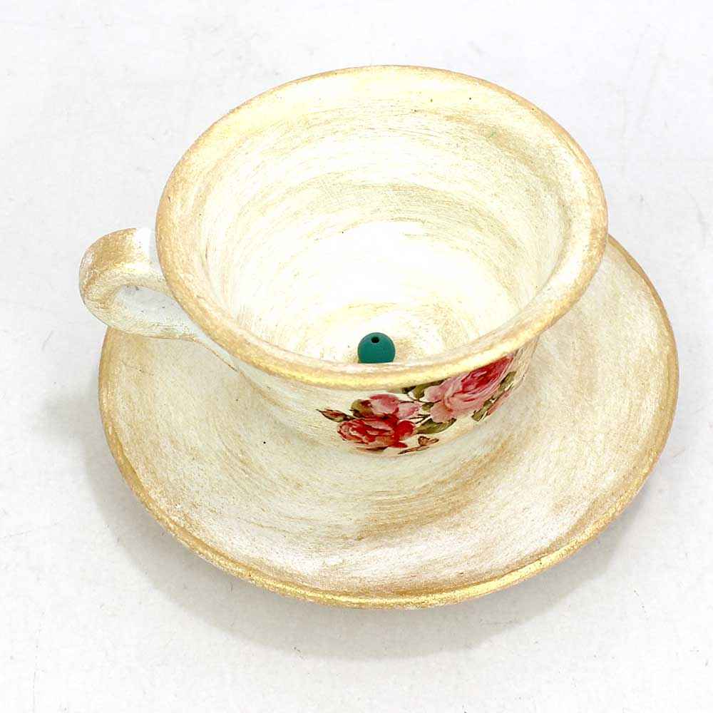 Handcrafted Pottery Incense Holder – Flowers Cup & Saucer Design