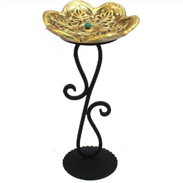Pottery Incense Holder – Flower Design with Black Metal Base