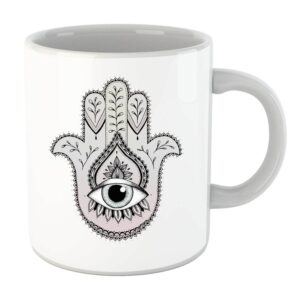 Islamic Coffee Ceramic Mug with Hamsa Hand of Fatima Pattern