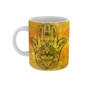 Islamic Coffee Mug Yellow with Elegant Hamsa Pattern