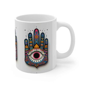 Islamic Coffee Mug with Colorful Hamsa Hand of Fatima Pattern