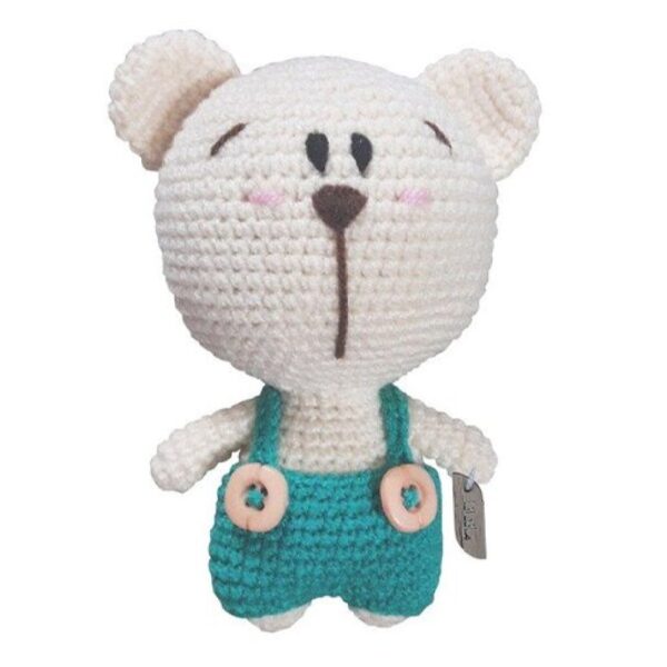Handmade Amigurumi Stuffed Teddy Bear Animal – White & Turquoise | Soft & Colorful