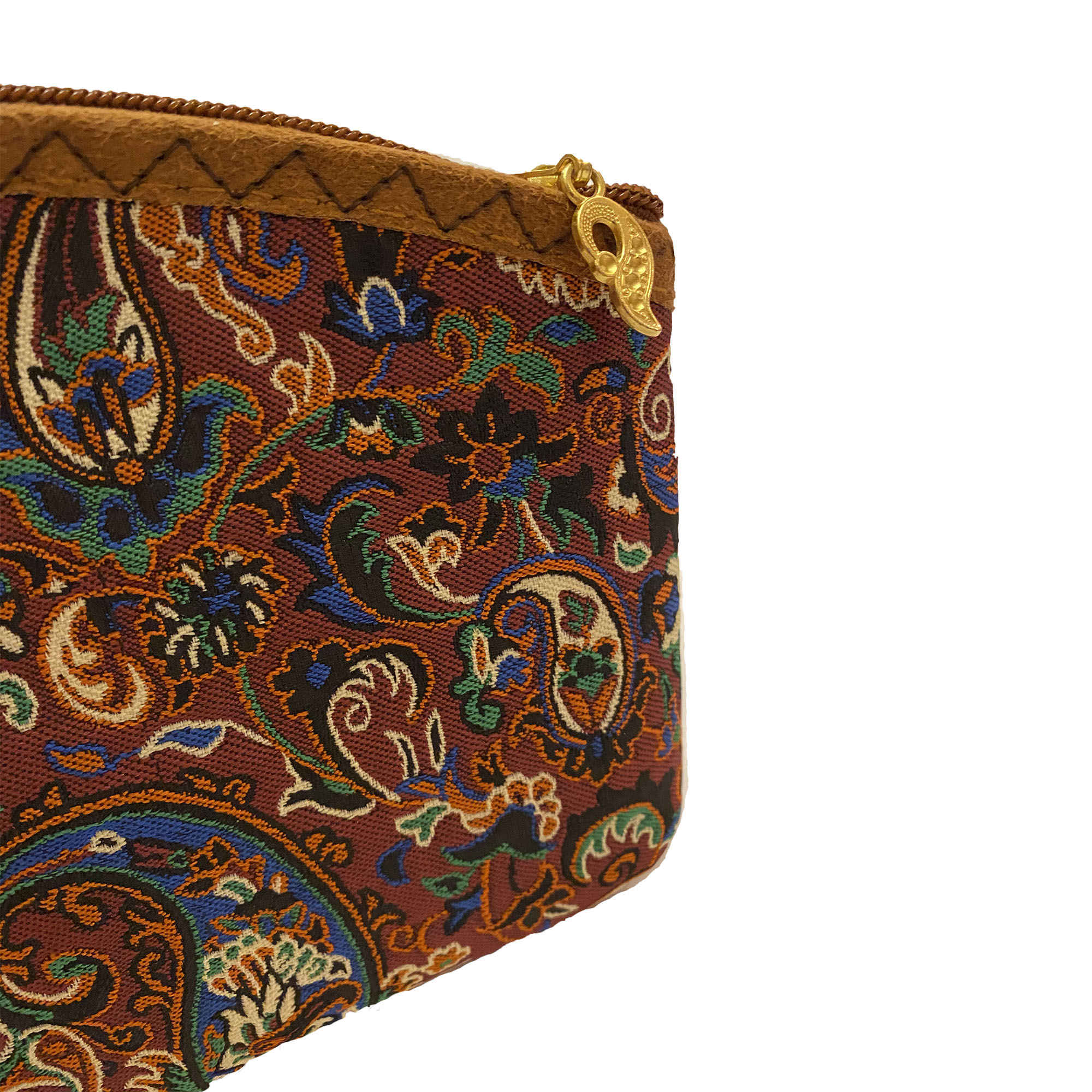 Persian Makeup Bag in Paisley Brown Termeh Fabric for Women