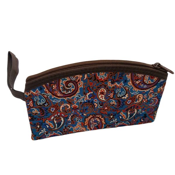 Persian Makeup Bag in Paisley Termeh Fabric with Handle for Cosmetics