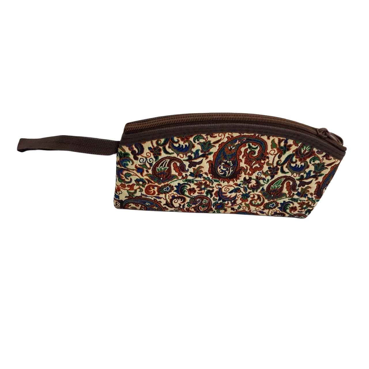 Persian Makeup Bag in Paisley Termeh Fabric with Handle for Cosmetics