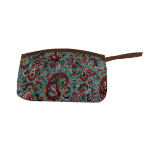 Makeup Bag in Paisley Termeh Fabric with Zipper Closure