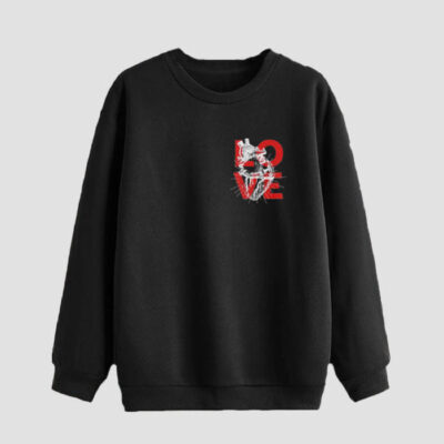 Men’s Crewneck Sweatshirt Cotton Black Love Design