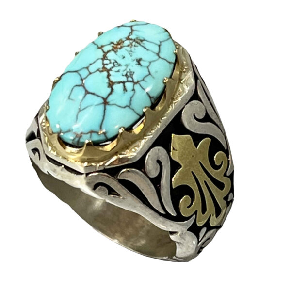 Persian Neyshabur Turquoise Silver Ring for Men I