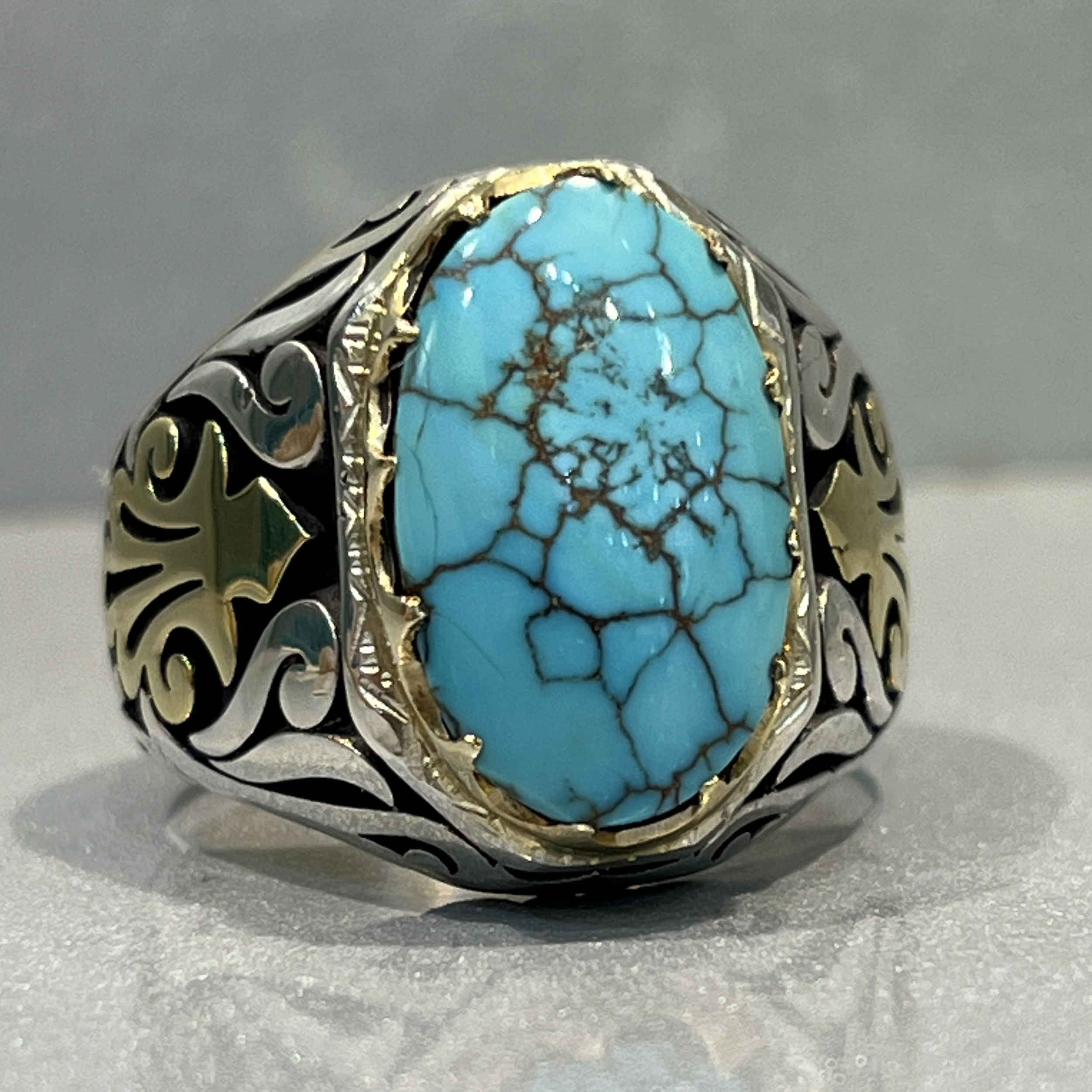 Persian Neyshabur Turquoise Silver Ring for Men I