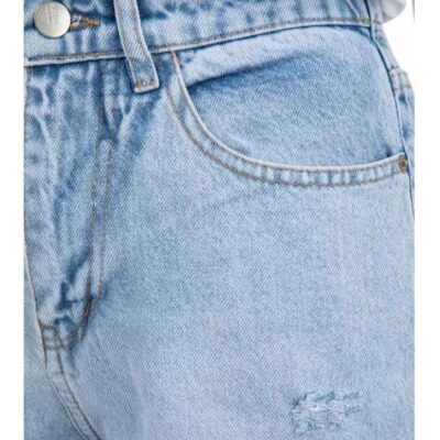 Mom Jeans Elastic Waist with Ripped Design Fashion Style