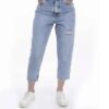 Mom Jeans in Light Blue with Straight Leg Contemporary Denim Chic