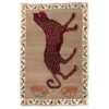 Original Persian Gabbeh Wool Rug Handwoven with Animal Motifs Leopard