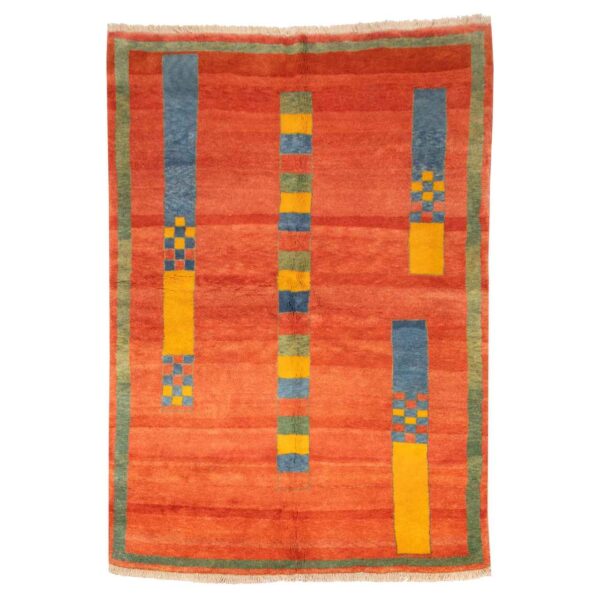 Authentic Persian Gabbeh Wool Rug Handwoven in Fars Brick Red